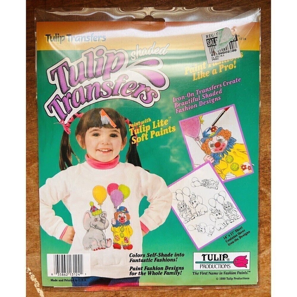 Vintage 90s Tulip Shaded Transfers Iron-On Fabric Painting Kids Cartoons Clown